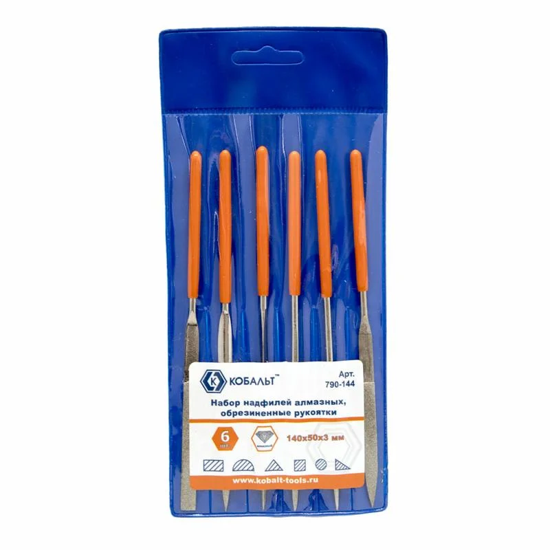 Набор надфилей 140х 50х3 мм, КОБАЛЬТ алмазные, обрезиненные рукоятки (6 шт.) чехол