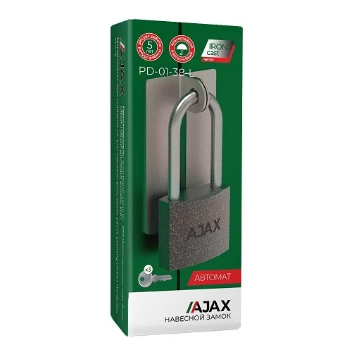 Замок навесной AJAX PD-01-38-L 3 англ. ключа (длин. дужка)