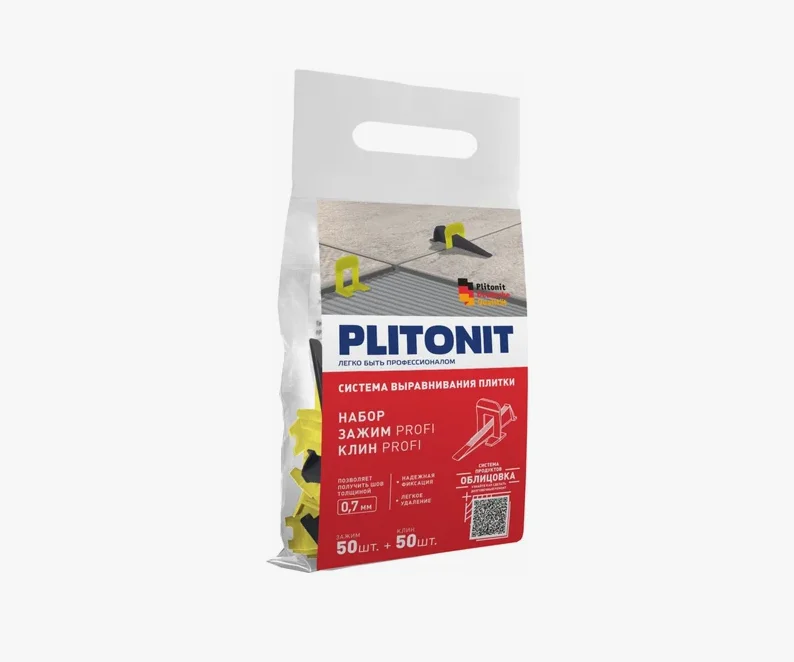 Набор PLITONIT SVP-PROFI, клин + зажим 0,7 мм, 50 + 50 шт (20 шт. в коробке)