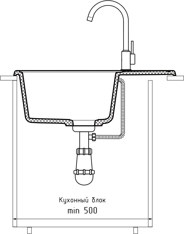 Мойка кварцевая ЭкоМ 6248 1-чаша+крыло 620*480мм цвет белый арт.6248 белый