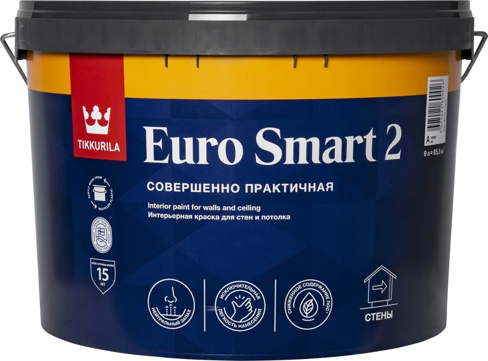 Краска ВД интерьерная глубокоматовая Tikkurila EURO SMART 2 A 9л