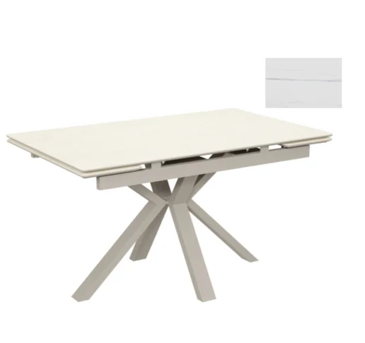Стол Баден-2С 160х90 (+30+30) (царга Мокко/МДФ+PVC Мокко/ White marbel) + Нога №120Q (мокко)