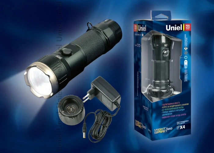 Фонарь ручной Uniel Премиум &#171;Infinite mighty spirit 120&#187;, алюминиевый корпус, XP-E Cree White LED, 3.6V 1800mAH Ni-MH, черный, P-ML077-BA Black