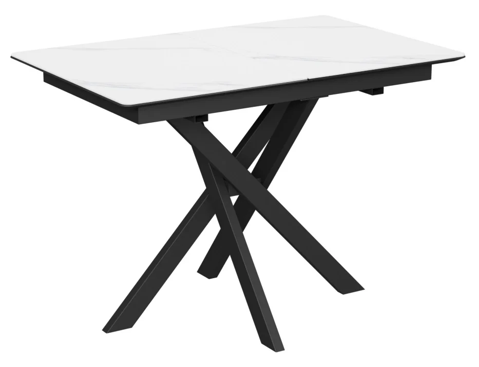 Стол Касабланка-1С 110х70 (+32) (царга Чёрный/МДФ+PVC Чёрный/White marble) + нога №63 (чёрный)