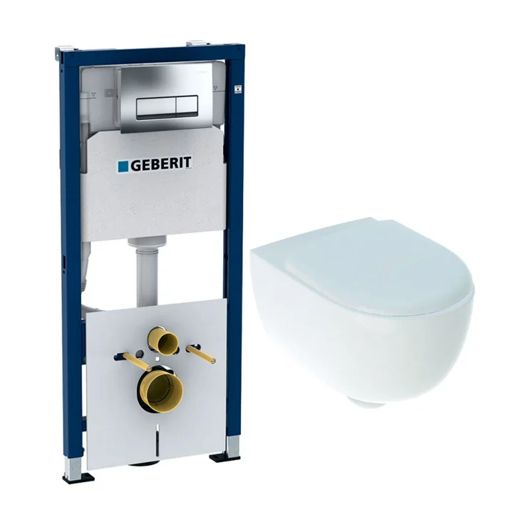 Унитаз подвесной GEBERIT Comfort безободковый Rimfre, сиденье микролифт, с инсталляцией Geberit Duofix 458.128.21.1 4 в 1 с кнопкой смыва Delta51
