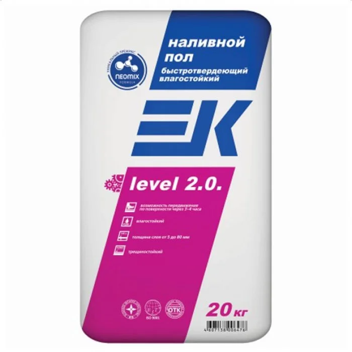 Наливной пол ЕК LEVEL 2.0 быстротвердеющий цементный 20 кг