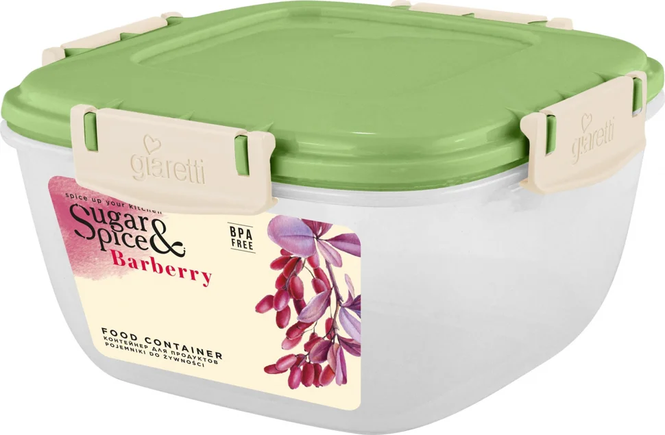 Контейнер для продуктов Sugar&Spice Barberry герметичный 0,7л квадратный фисташка