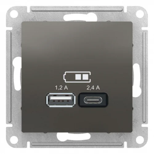 Механизм розетки USB AtlasDesign A+С 5В/2.4А 2х5В/1.2А сталь Schneider Electric ATN000939