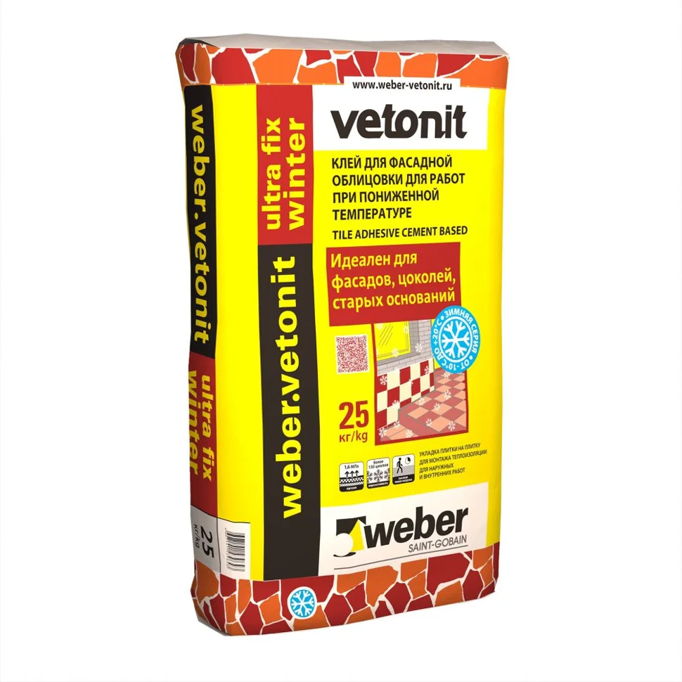 Клей плиточный WEBER.VETONIT ULTRA FIX WINTER до -10&#176;С эластичный 25 кг
