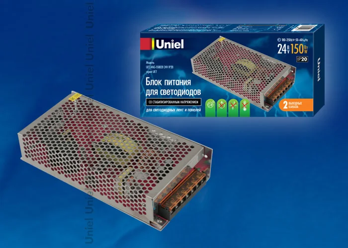 Блок питания 150Вт, 24В, IP20, 2 выхода Uniel UET-VAG-150B20