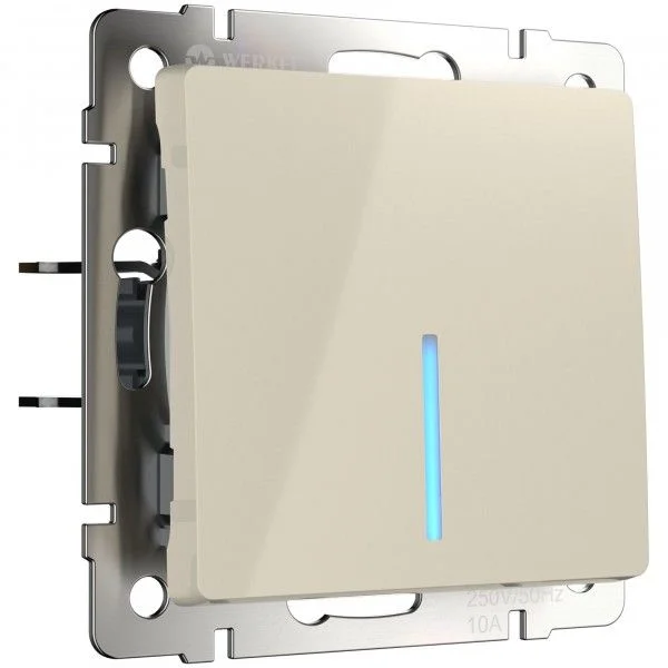 Выключатель одноклавишный СП Werkel с подсветкой, слоновая кость, WL03-SW-1G-LED-ivory , W1110103