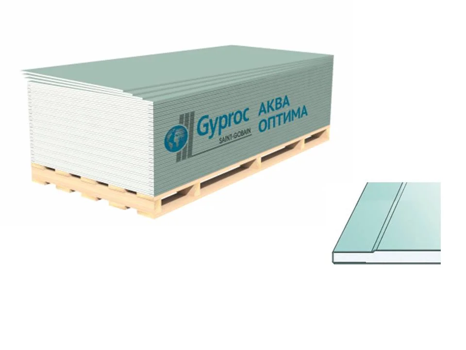 Гипсокартон ГКЛВ Gyproc / Vetonit Аква Оптима УК влагостойкий 3000*1200*12,5 мм