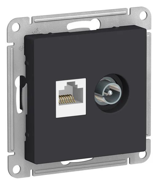 Механизм розетки компьютерной + TV 2-местная СП AtlasDesign RJ45 кат.5E карбон Schneider Electric ATN001089