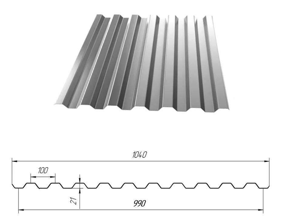 Профнастил С-21(Тип), 0.7 мм, оцинкованный 1.04 * м2