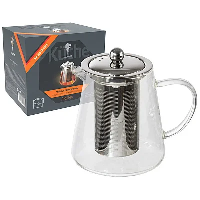 Чайник заварочный LEONORD AROMA, объем:750 мл (боросиликатное стекло, нерж.сталь)