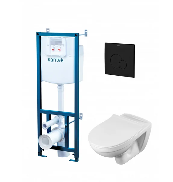 Комплект Пэк Santek Бореаль: подвесная чаша+инсталляция+сиденье микролифт+панель черного цвета