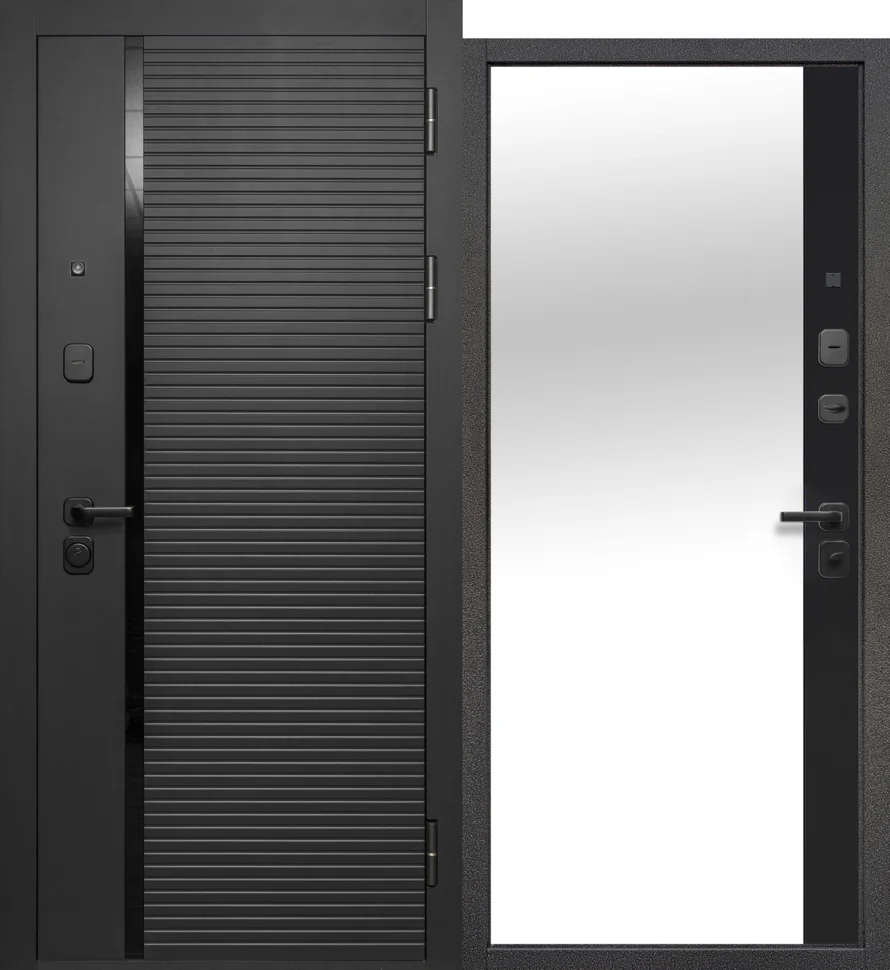 Дверь мет. FERRONI 9см Черное зеркало 960х2050 "Пр" МДФ сатин черный/МДФ сатин черный