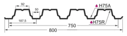 Профнастил Н-75(Тип), 0.8 мм, оцинкованный(Тип), 0.8 * м2