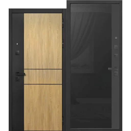 Дверь мет. FERRONI Smart 2 черное стекло 860х2050 "Л" МДФ сатин черный, дуб мадейра янтарь/сатин черный (электронный замок)