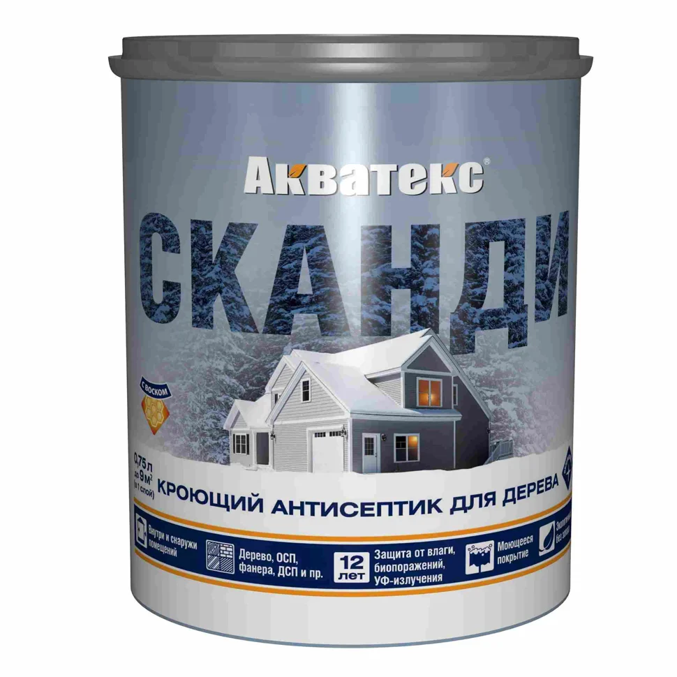 Антисептик кроющий для дерева Акватекс СКАНДИ графит 0,75л