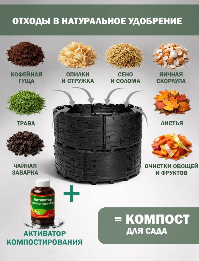 Компостер садовый «Бастион» усиленный, черный (люк черный), 810 л