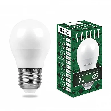 Лампа светодиодная 7W E27 230V 6400K 560Лм (белый) Шар SAFFIT, SBG4507