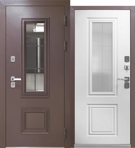 Дверь мет. FERRONI TERMO 3 960х2050 "Пр" Металл букле графит/эмалит белый МДФ (с терморазрывом)