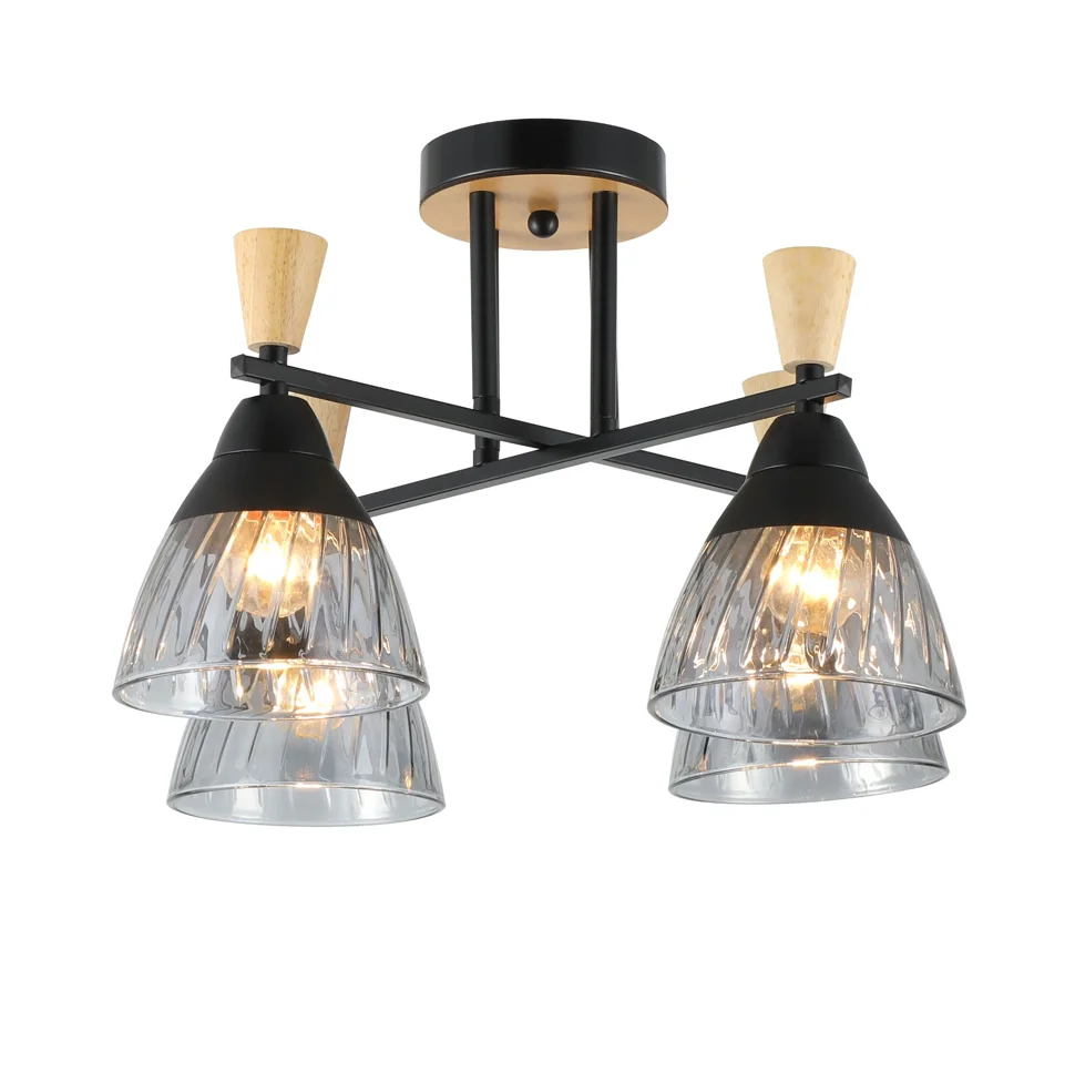 Люстра Traccia 4535-4 BK+WOOD, 4xE27/40W (47*47*29)
