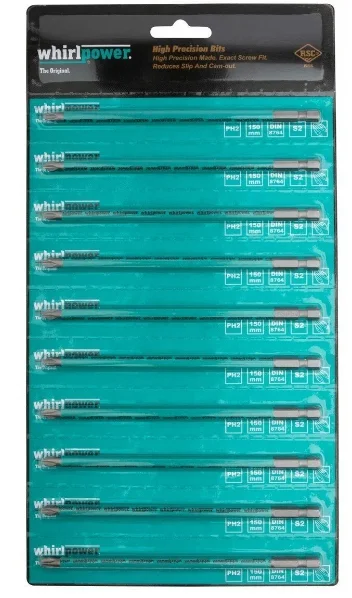 Биты магнитные PH2-150 в индивидуальной упаковке RSC-технология 10 шт, WHIRLPOWER