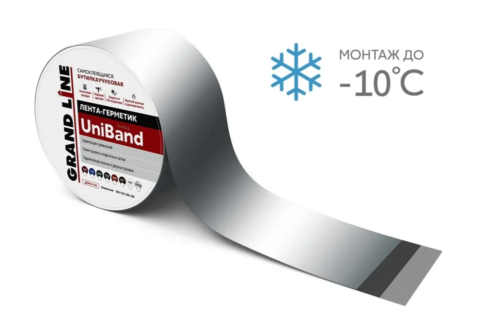 Лента герметизирующая Grand Line UniBand самоклеящаяся серебристая 10м*10см
