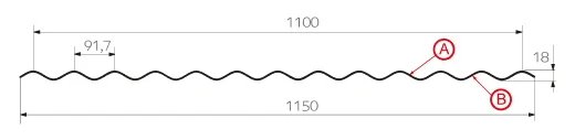 Профнастил "Металлпрофиль" МП-18(Тип), 0.5 мм, MattMP RAL **, 1.15 * м2