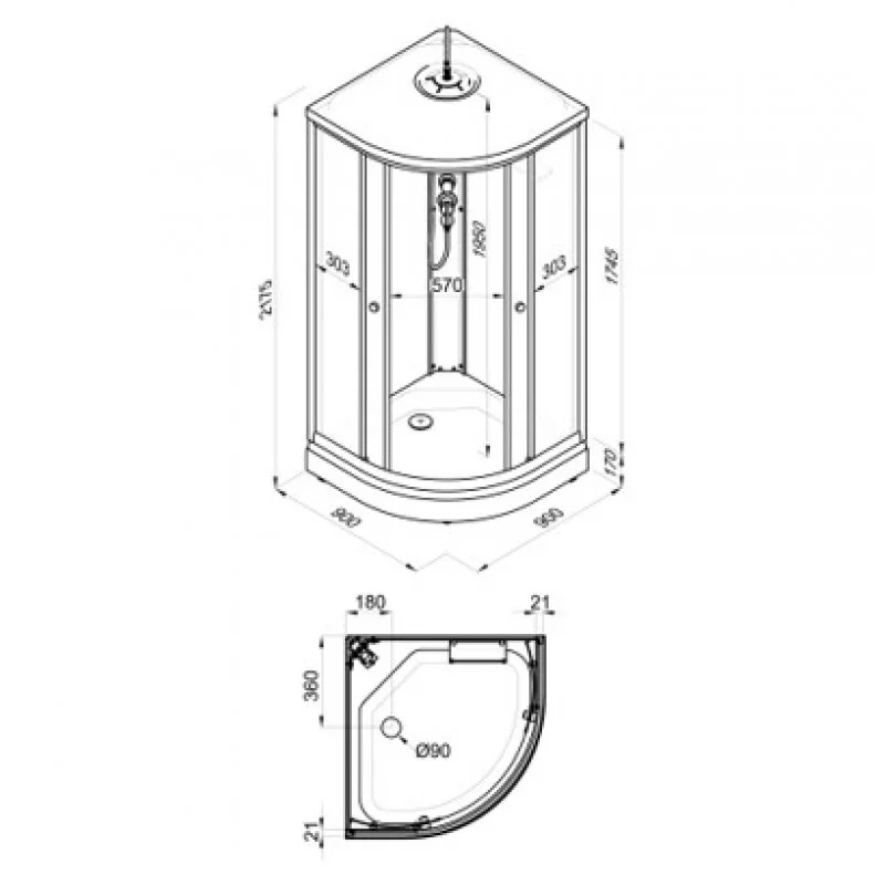 Кабина душевая MARONI AURA NEW SR100L-LN-DN4 100х100х228, низкий поддон, (7 мест+сифон D90мм)