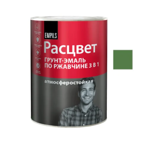 Грунт-эмаль по ржавчине 3 в 1 зеленая 0,9кг РАСЦВЕТ