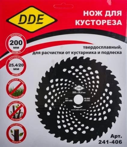 Диск для кустореза DDE WOOD CUT твердосплавный, 40 зубьев, 200 х 25,4/20 мм (толщина = 1,3 мм)