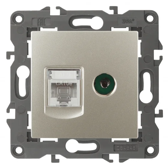Розетка информационная+TV (RJ45+TV) Эра22 Elegance шампань, арт.14-3110-04