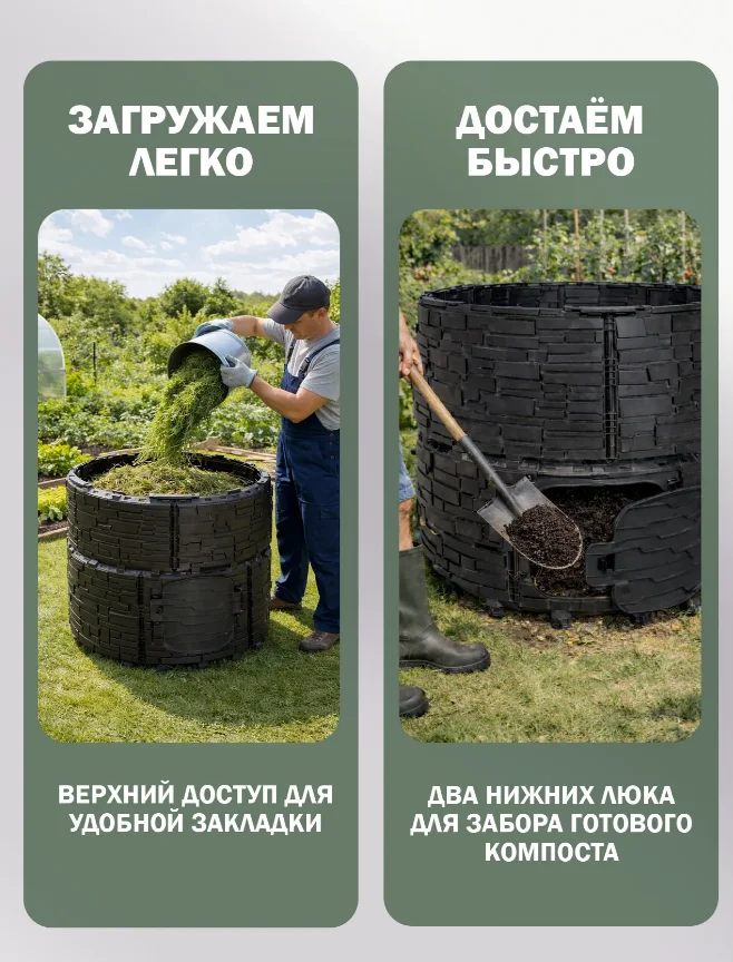 Компостер садовый «Бастион» усиленный, черный (люк черный), 810 л