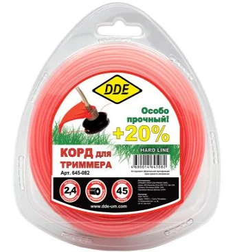 Леска в блистере 2,4мм 45м круг армированный, серый/красный,"Hard line", DDE