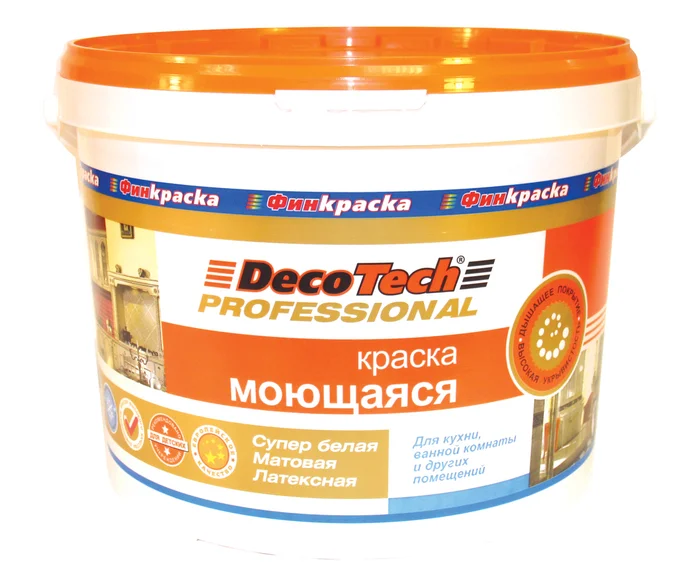 Краска ВД интерьерная моющаяся матовая латексная DecoTech 10/9л База WA