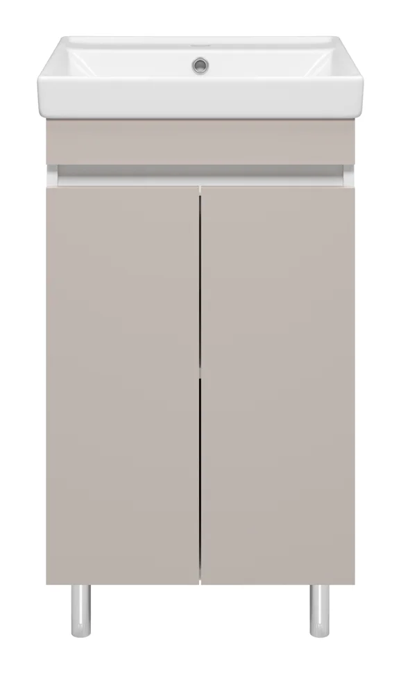 Комплект Misty: тумба Майна 50 прямая, ПВХ сливки с умывальником Енисей 50