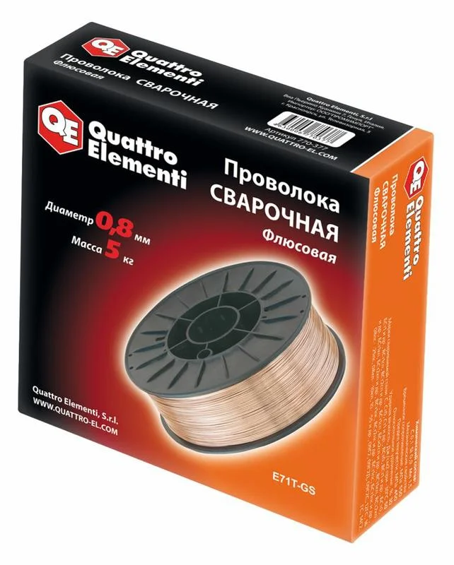 Проволока сварочная флюсовая 0,8 мм, масса 5,0 кг, QUATTRO ELEMENTI