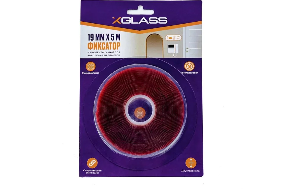 Лента клейкая прозрачная двусторонняя НАНО X-Glass 19мм х 5м х 1мм