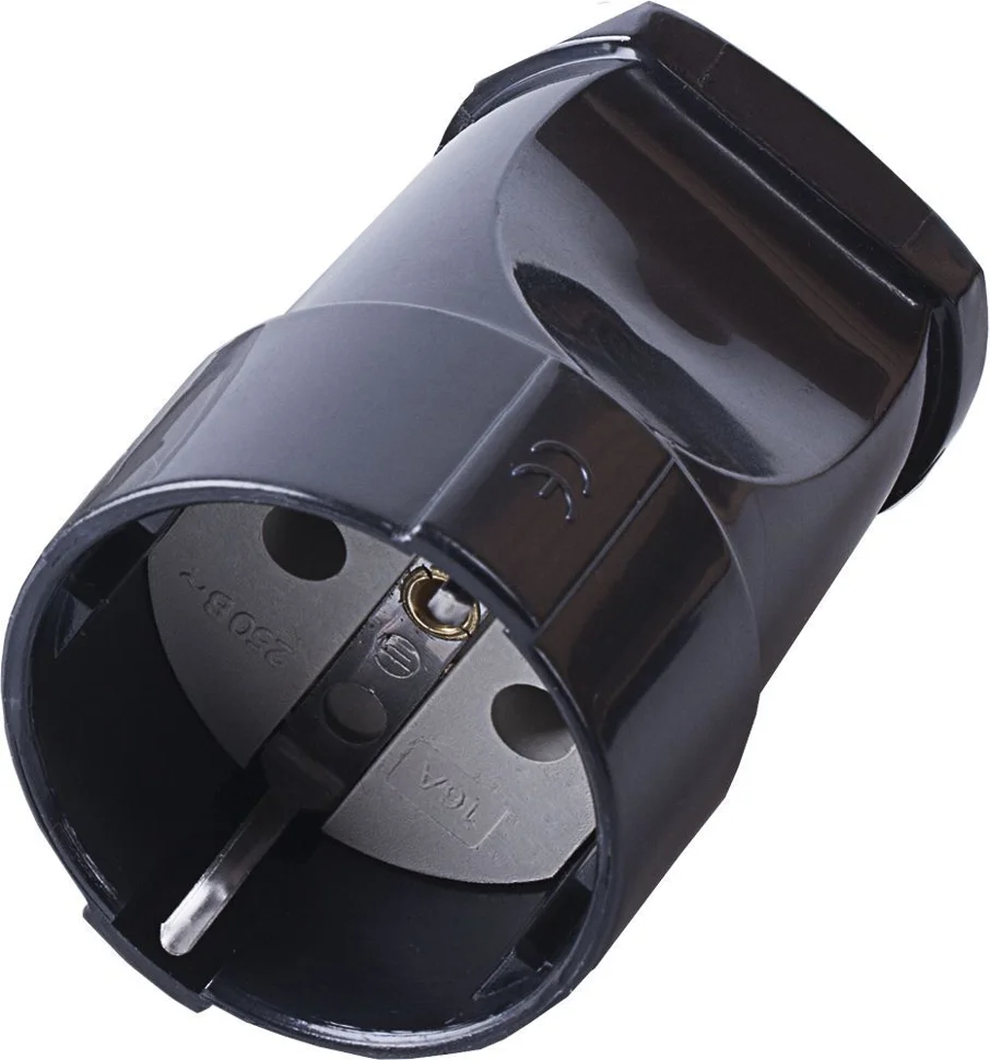 Штепсель STEKKER одноместная с заземлением 250В, 16А, IP20, PST16-40-200, черный