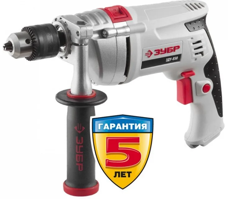 Дрель ударная ЗУБР ЗДУ-850 ЭРММ2 реверс, мет корпус редуктора, патрон 13мм, реверс, 0-2800об/мин, 0-44800уд/мин, 850Вт