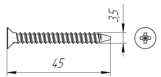 Саморезы пот/г гипс-дерево (крупная резьба) 3,5x45 оксид (уп 500шт) ведро №3