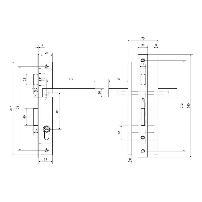 Замок врезной СТАНДАРТ 8520.01.9016 белый, ключ-ключ (с ручкой)