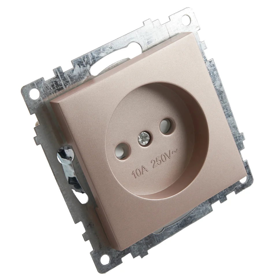 Розетка 1-местная (механизм) СП STEKKER Катрин с защитной шторкой без заземления, 250В, 10А (GLS10-7109-02) шампань